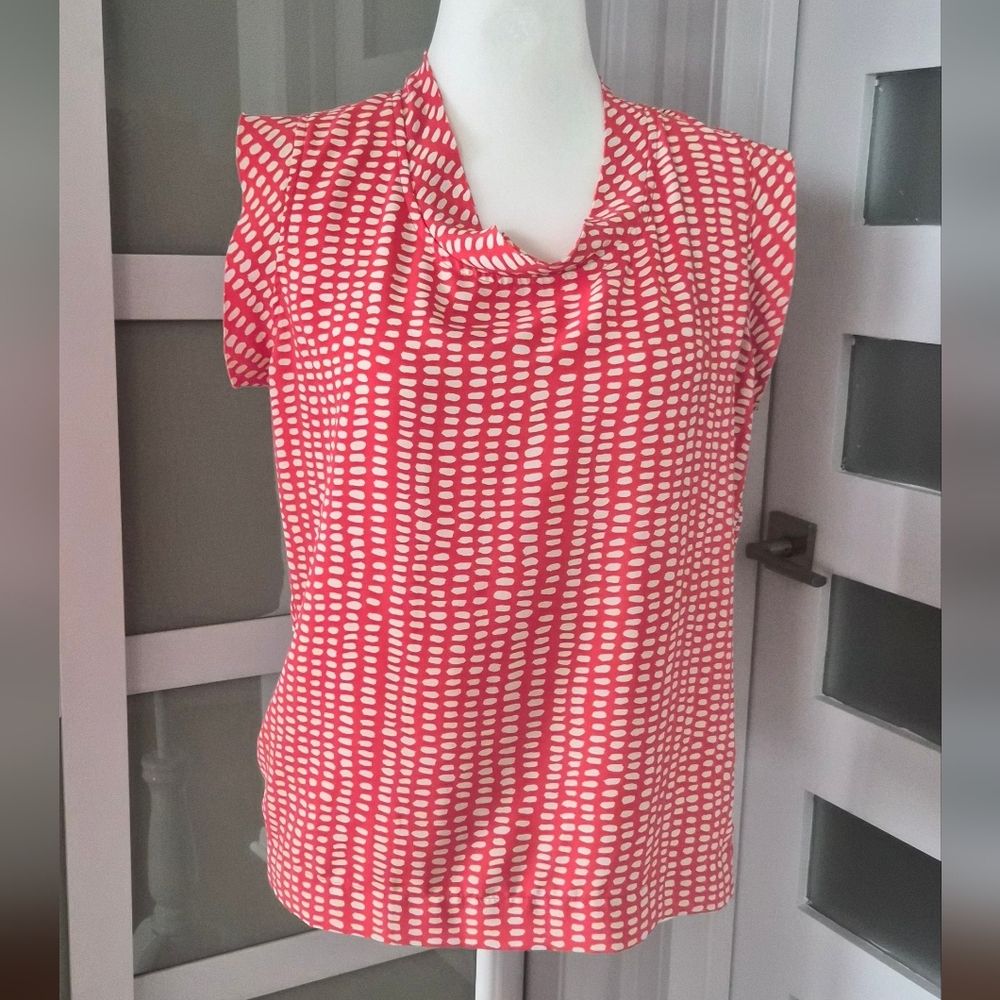 Womens Coral Pink Print Cowl Neck Sleeveless Top